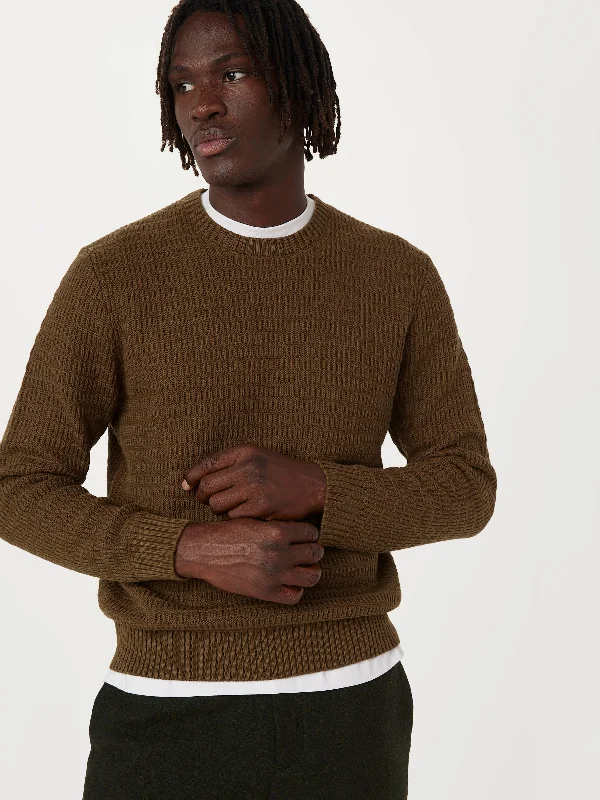 The Ribbed Crewneck Sweater in Tuscany Green Real Fur Shearling Chenille