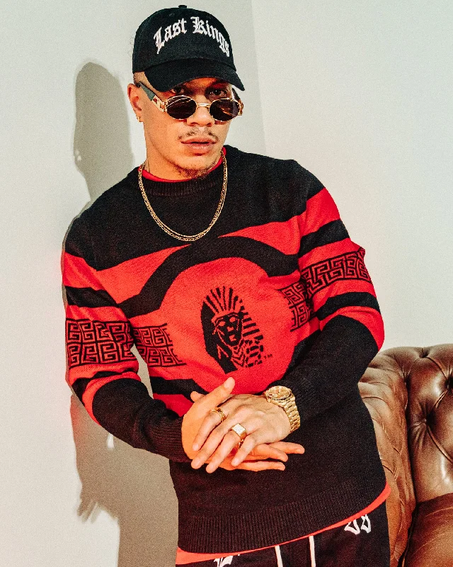 Last Kings King Tut Knitted Sweater Black/Red High Neck Crew Neck V-Neck
