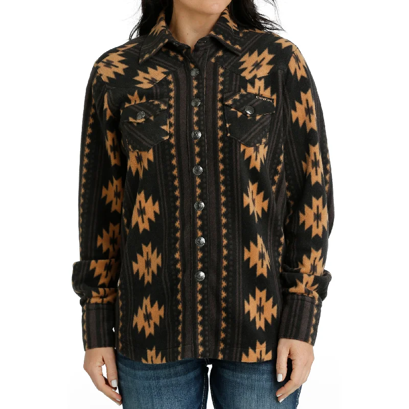 Cinch Ladies Black Western Aztec Printed Shirt Jacket MAJ9859002 Notch Collar Jacket Peter Pan Collar Jacket Cowl Neck Jacket