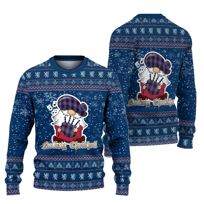 Rutherford Clan Christmas Family Ugly Sweater with Funny Gnome Playing Bagpipes Lace Blend Ribbed Blend Corduroy Blend
