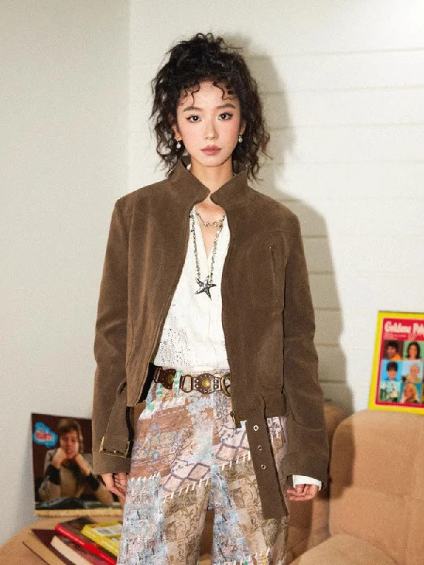 Autumn suede jacket【s0000010356】 Striped Jacket Polka Dot Jacket Floral Jacket