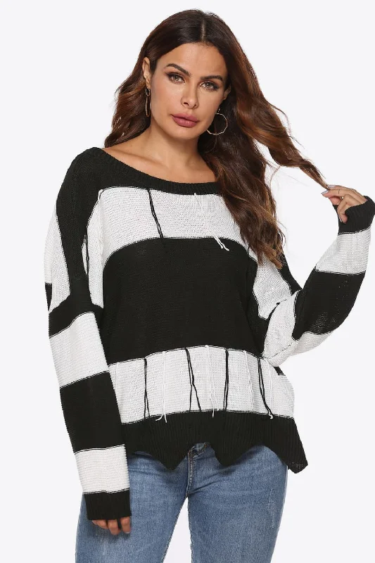 Color Block Backless Long Sleeve Sweater Chenille Brocade Lace