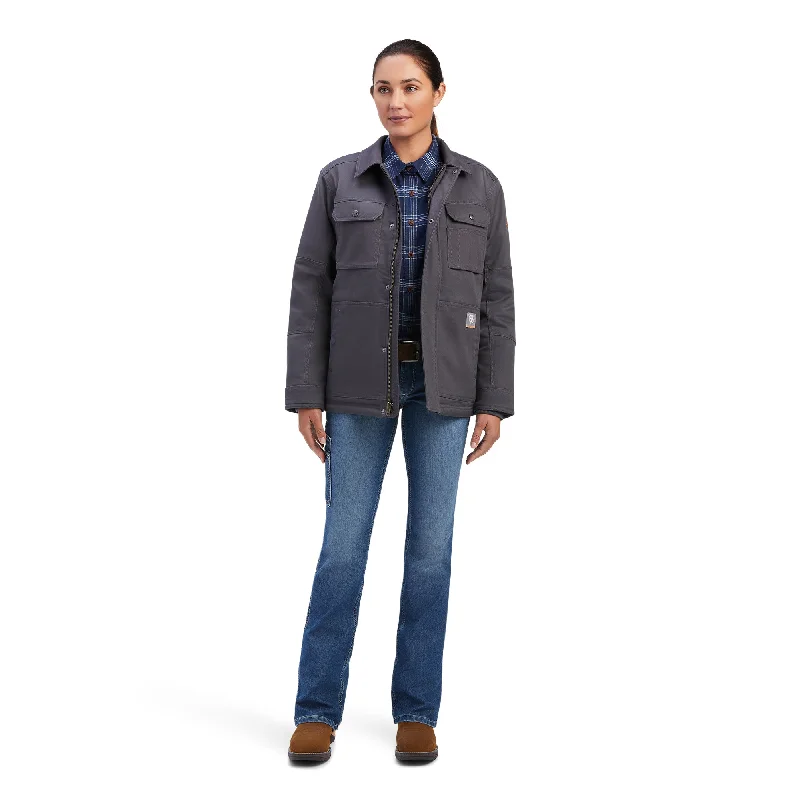 Ariat Rebar DuraCanvas Sherpa Lined Grey Jacket 10041469 Hooded Jacket Caped Jacket Shawl Collar Jacket