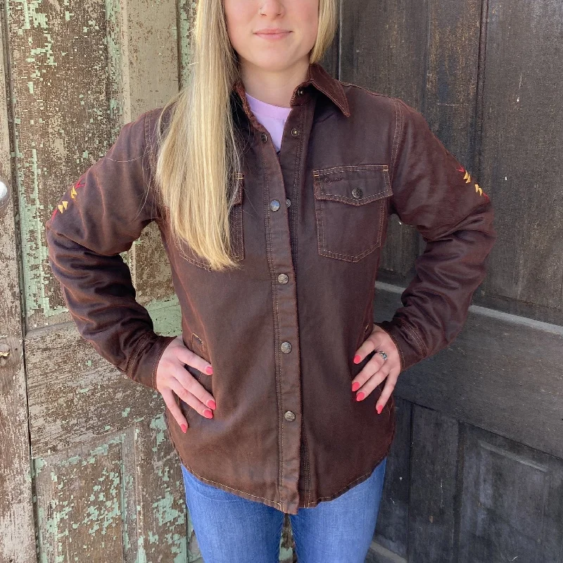Outback Trading Ladies Ash Brown Red Shirt Jacket 29676-BRN Denim Fabric Leather Fabric Suede Fabric