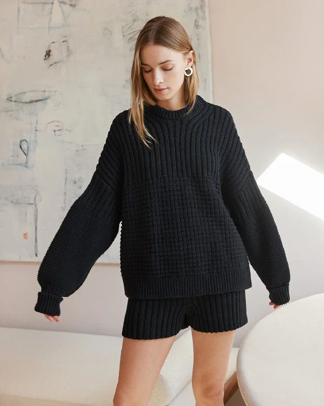 Delčia Cotton Sweater (Black) Layered Multi-layer Single Layer