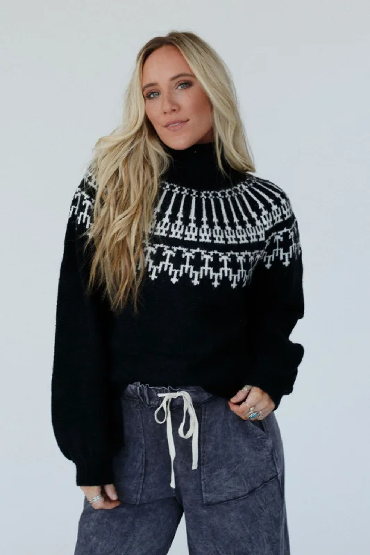 Vaiana Turtleneck Sweater - Black Fleece Fabric Down Fabric Feather Fabric