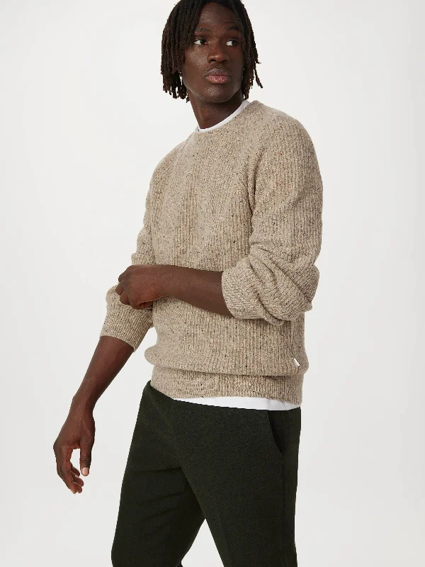 The Donegal Crewneck Sweater in Light Beige Herringbone Houndstooth Plaid