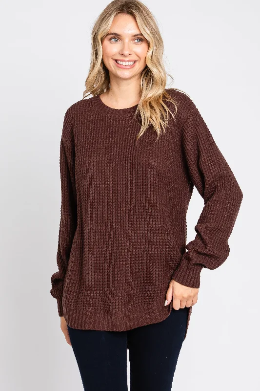 Brown Waffle Knit Round Hem Sweater Knit Fabric Woven Fabric Fleece Fabric