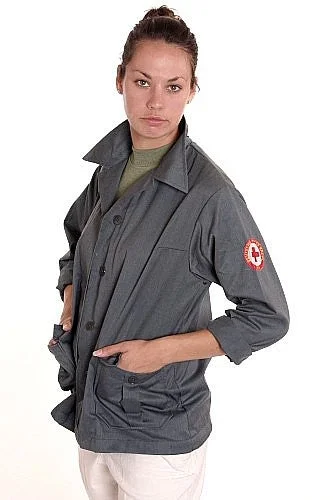 East German Red Cross DRK Women's Utility Jacket Notch Collar Jacket Peter Pan Collar Jacket Cowl Neck Jacket