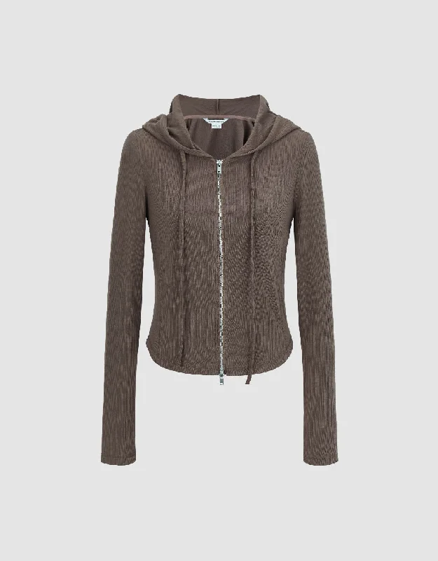 Zipper Front Hooded Skinny Jacket Front Pockets Side Pockets Patch Pockets