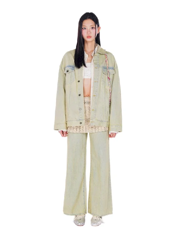 Nostalgia Heavy Wash Carved Hardware Loose Denim Jacket 【s0000008660】 Front Pockets Side Pockets Patch Pockets