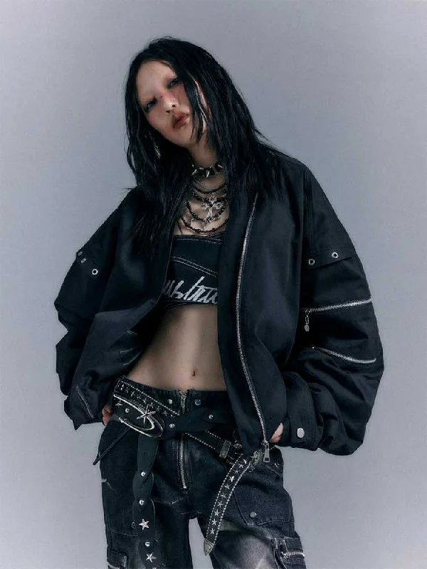 Street punk retro jacket【s0000010306】 One-Shoulder Jacket Off-the-Shoulder Jacket Asymmetrical Jacket