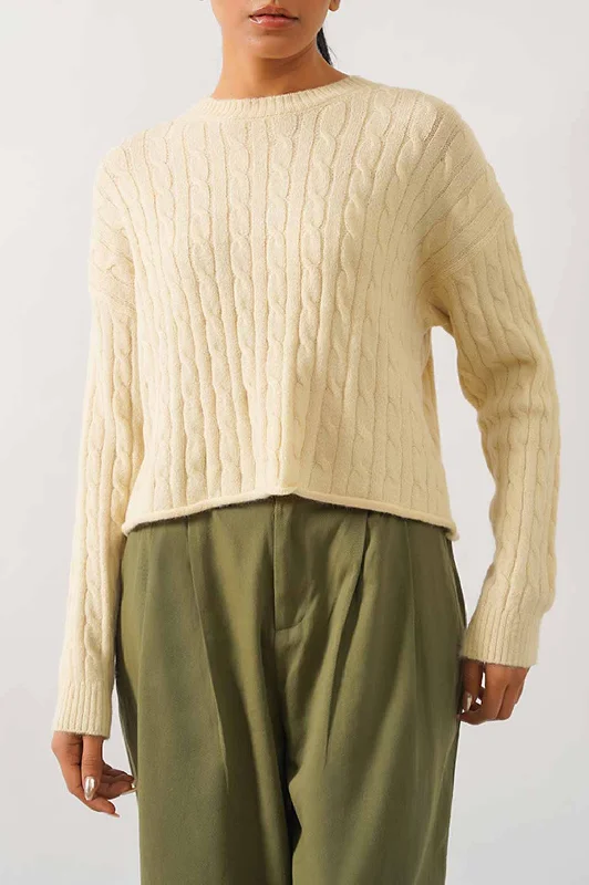 CABLE-KNIT CROPPED SWEATER Thin Thick Dense