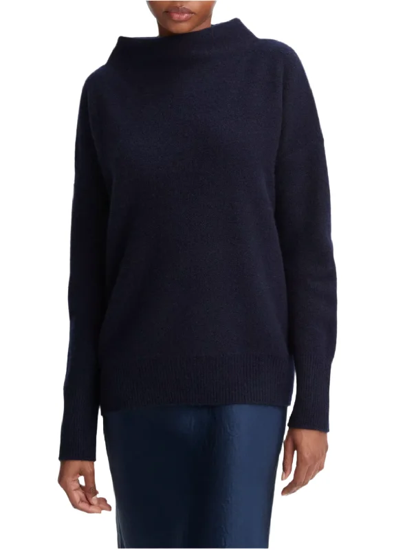 Cashmere Funnel Neck Sweater - Costal Blue Mesh Sweater Canvas Denim
