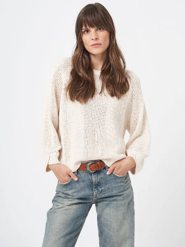Pure Cotton Open Knit Sweater Cream Hooded Caped Shawl Collar
