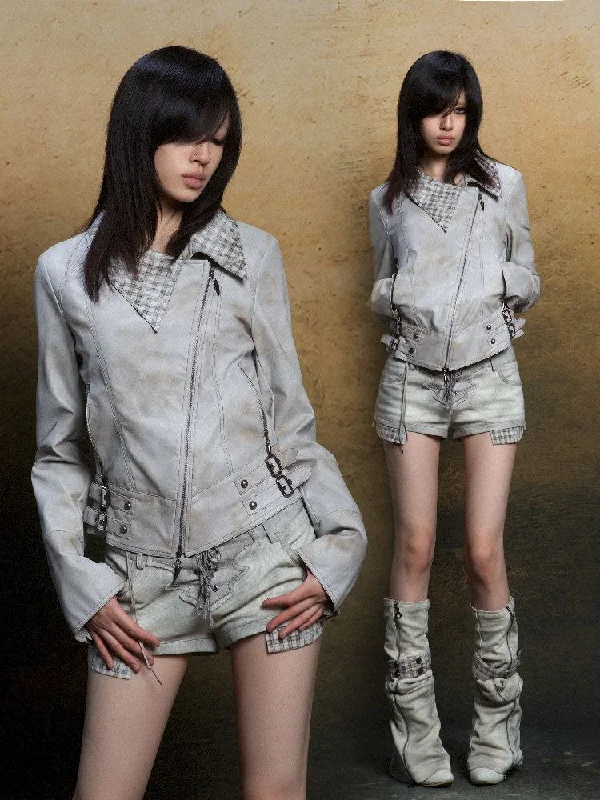 Asymmetric Collar Short Leather Jacket【s0000011806】 Notch Collar Peter Pan Collar Cowl Neck
