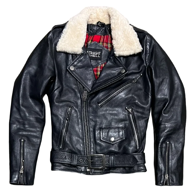 Straight to Hell Leather Moto Jacket (XXS) Embroidered Jacket Appliqued Jacket Beaded Jacket