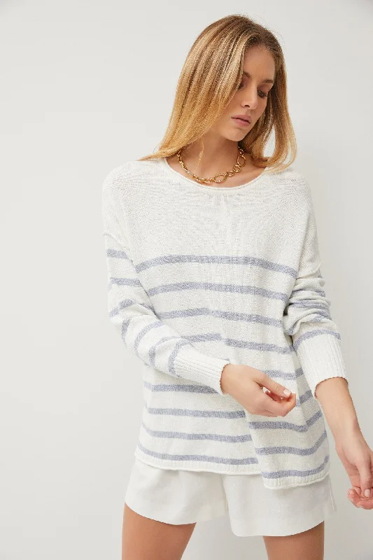 Blue Striped Cuff Sweater Cable Knit Ribbed Knit Lace Knit