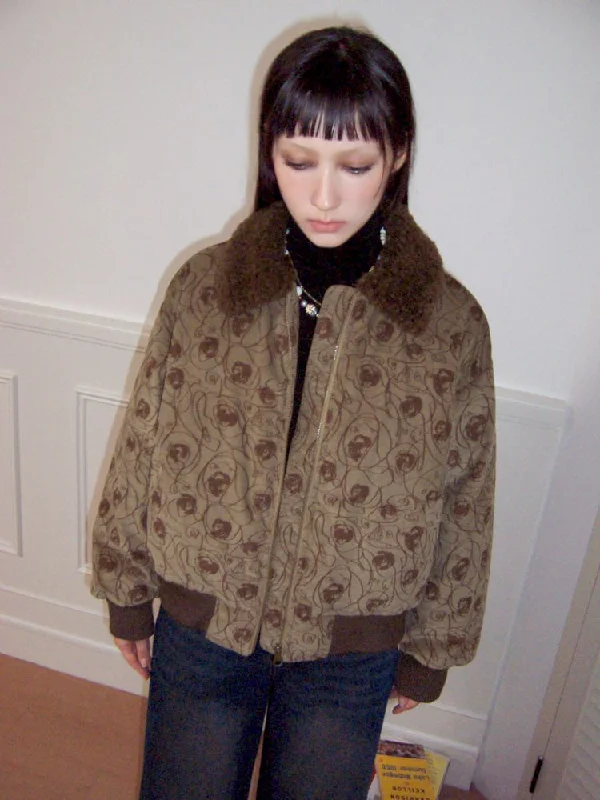 Colorblocked Printed Corduroy Cotton Jacket【s0000010091】 Fleece Jacket Down Jacket Feather Jacket