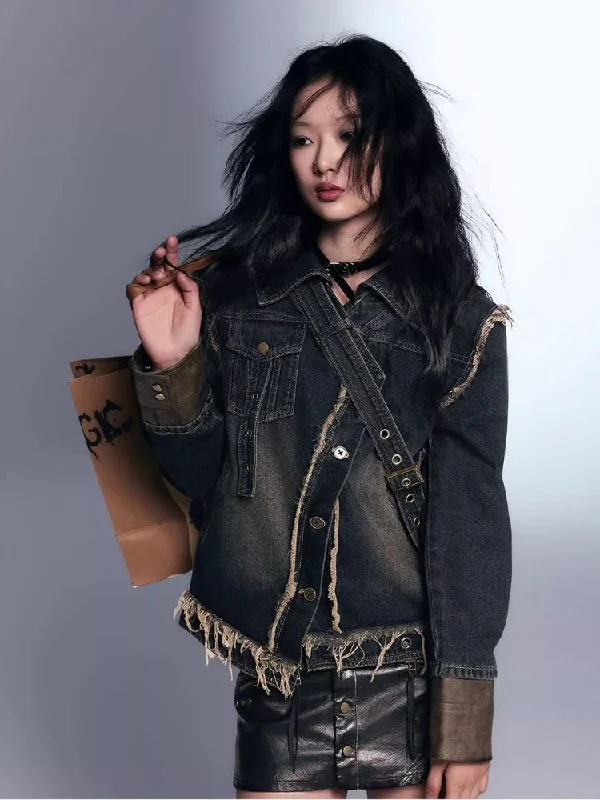 Patchwork old loose washed denim jacket【s0000007911】 Wool Fabric Cashmere Fabric Tweed Fabric