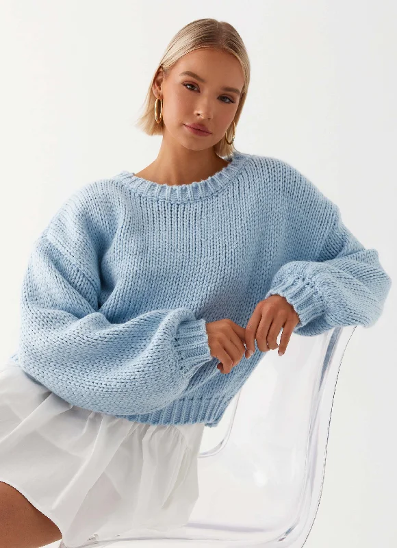 Costella Knit Sweater - Blue Striped Floral Plaid