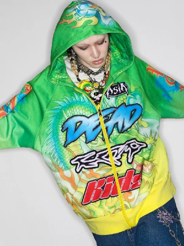 Dragon Millennium Y2K Hooded Zipper Jacket【s0000010271】 Zip Front Button Front Snap Front