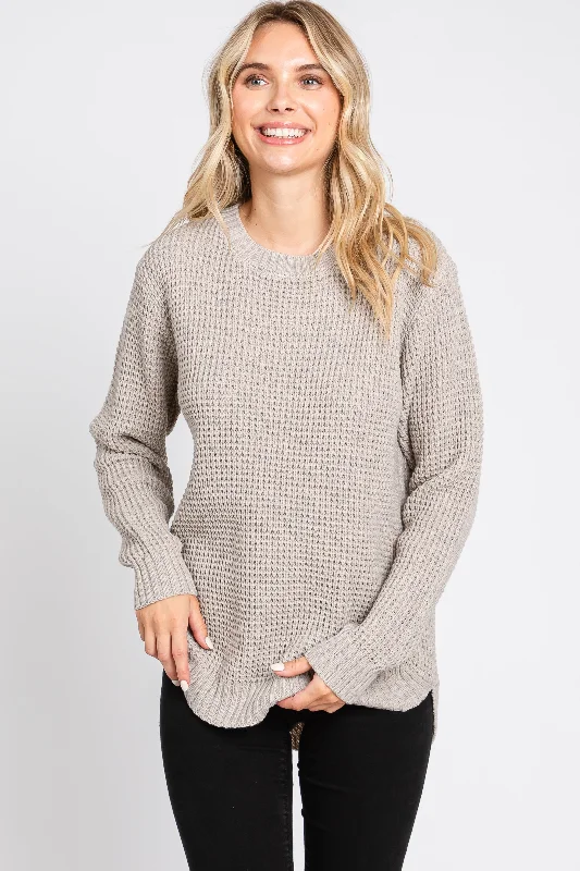 Taupe Waffle Knit Round Hem Sweater Faux Fur Fabric Real Fur Fabric Shearling Fabric