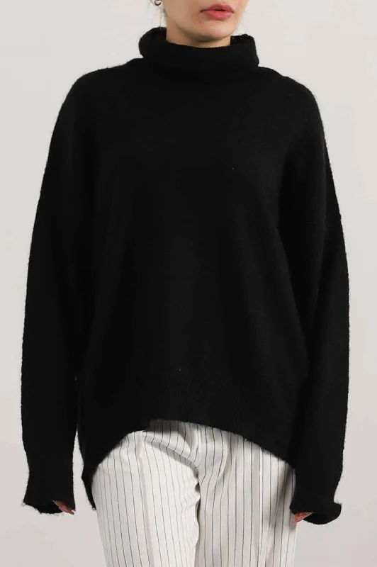 MANHATTAN HIGH NECK SWEATER Silk Blend Satin Velvet