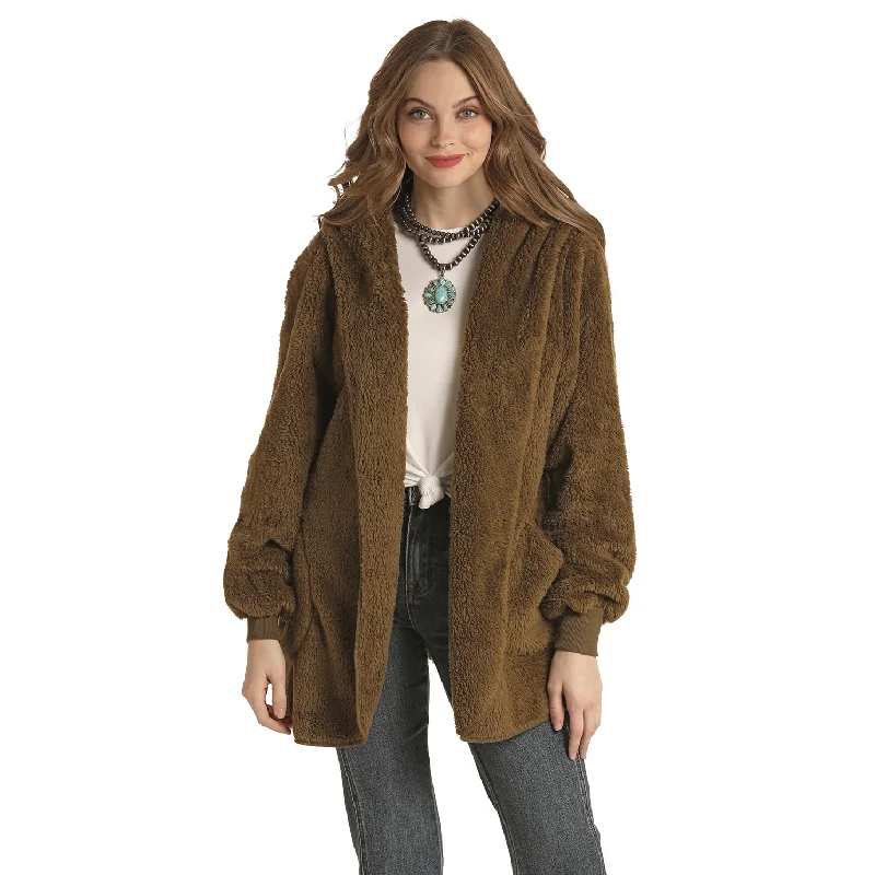 Rough Stock® Ladies Olive Plush Hoodie Jacket RLWT92R0FT-31 Boat Neck Shawl Collar Notched Collar