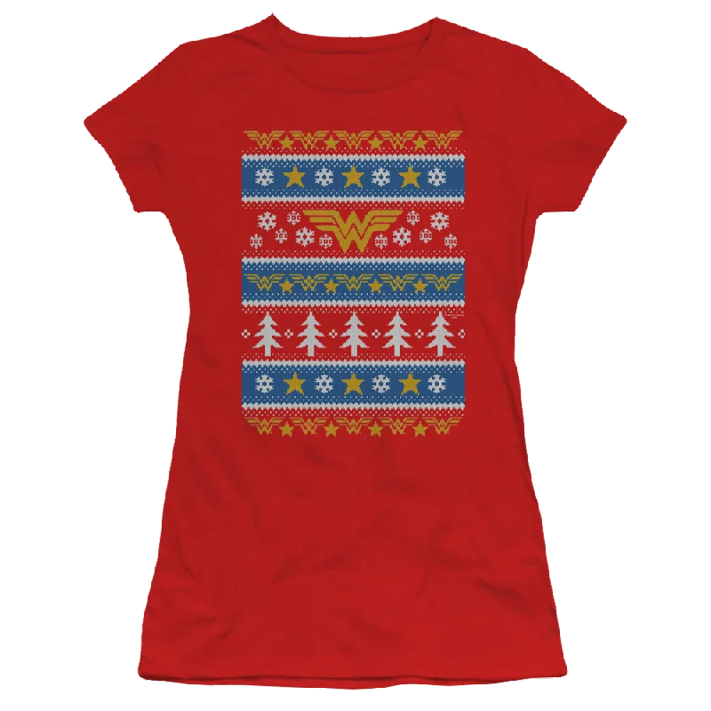 Wonder Woman Wonder Woman Christmas Sweater - Juniors T-Shirt Real Fur Shearling Chenille