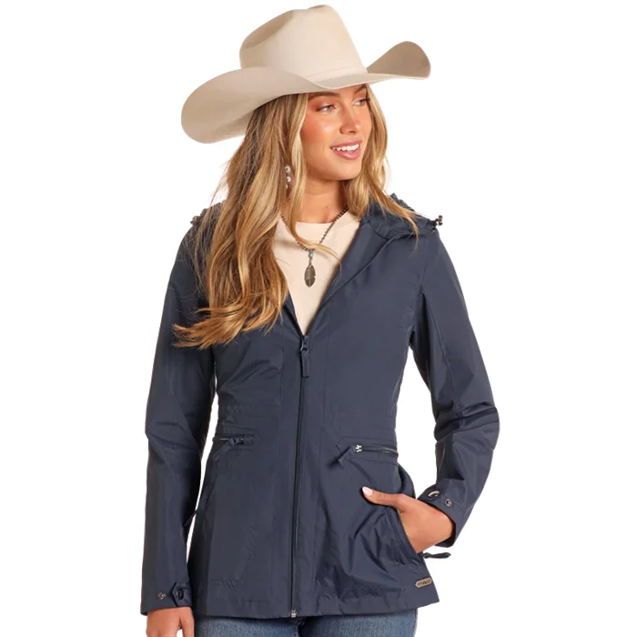 Powder River Outfitters Ladies Navy Windbreaker Jacket DW92C04160 Satin Jacket Silk Jacket Chiffon Jacket