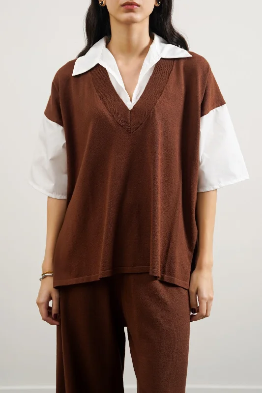 SWEATER WITH ATTACHED SHIRT Mesh Fabric Canvas Fabric Denim Fabric
