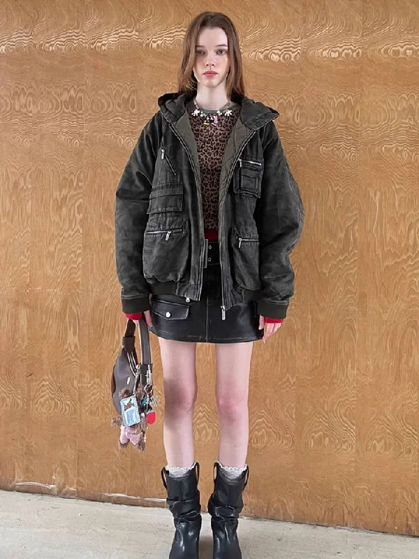 Camouflage multi-pocket hooded cotton jacket【s0000010845】 Plaid Jacket Tartan Jacket Houndstooth Jacket