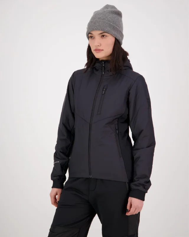 Arete Merino Insulated Hooded Jacket - Black Satin Fabric Silk Fabric Chiffon Fabric