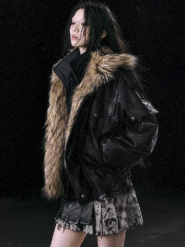 Removable Fur Flight Jacket【s0000010762】 Notch Collar Jacket Peter Pan Collar Jacket Cowl Neck Jacket