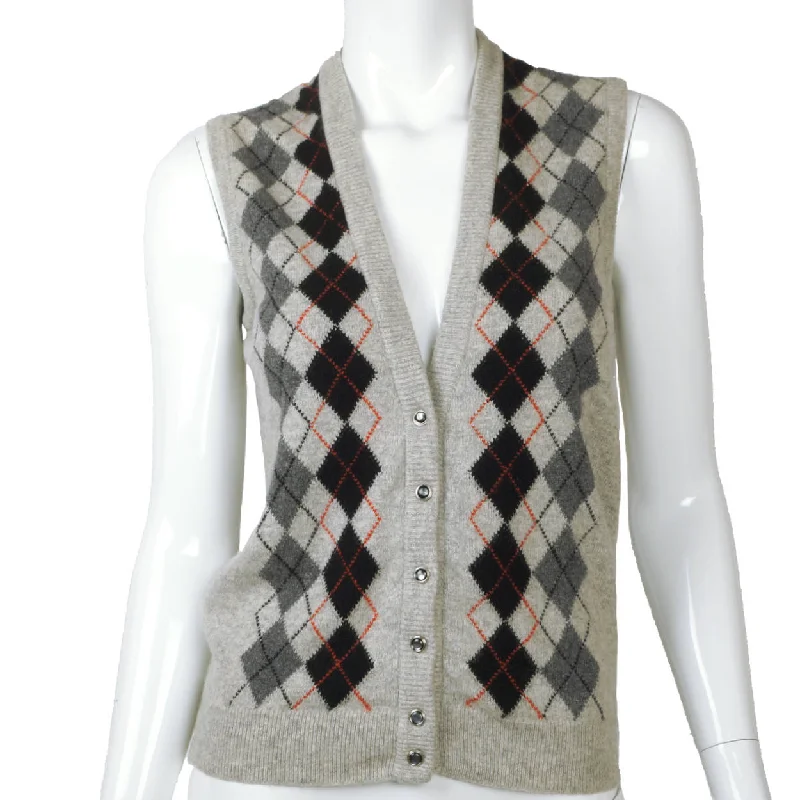 Vintage 1970s Jaeger British Cashmere Sweater Vest Argyle Pattern Ladies M Iron Safe Non-Iron Wrinkle Free