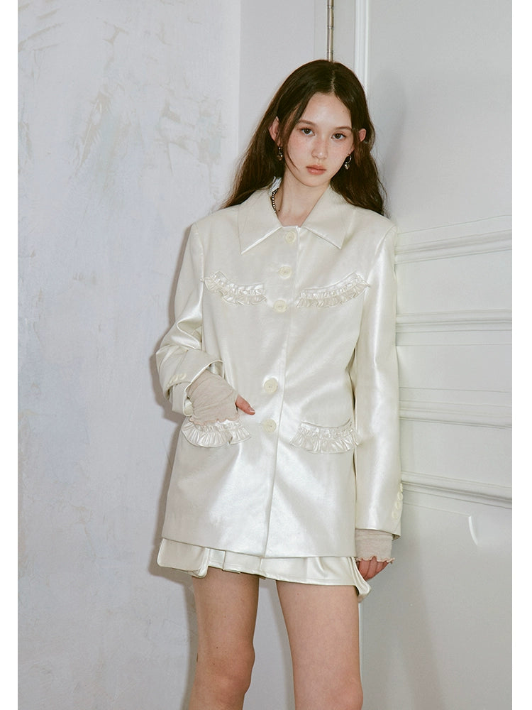 Silver leather ladies jacket【s0000006419】 Cotton Jacket Linen Jacket Terry Jacket