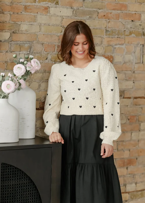 Heart Embroidered Crewneck Sweater - FINAL SALE Wool Sweater Cotton Sweater Cashmere Sweater