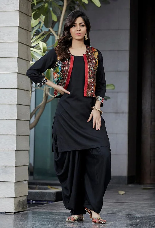Kurta with Dhoti Styled Pants and Jacket 3161 Snapped Jacket Toggled Jacket Drawstring Jacket