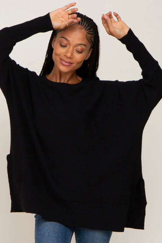 Black Dolman Sleeve Side Slit Sweater Oversized Loose Flowy