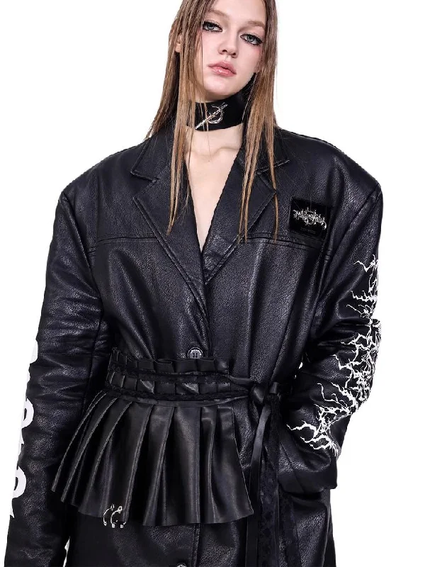 Long leather jacket【s0000011529】 Hooded Jacket Caped Jacket Shawl Collar Jacket