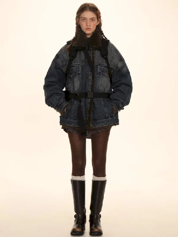 Fluffy loose warm cotton jacket 【s0000006005】 Notch Collar Peter Pan Collar Cowl Neck