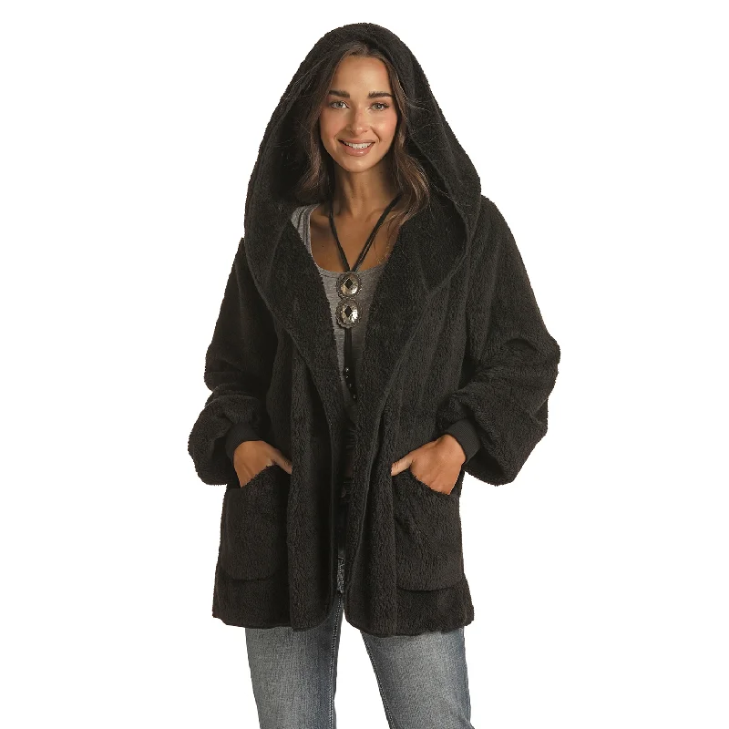 Rough Stock® Ladies Black Plush Hoodie Jacket RLWT92R0FT-01 Hoodie Zip-Up Jacket Button-Up Jacket