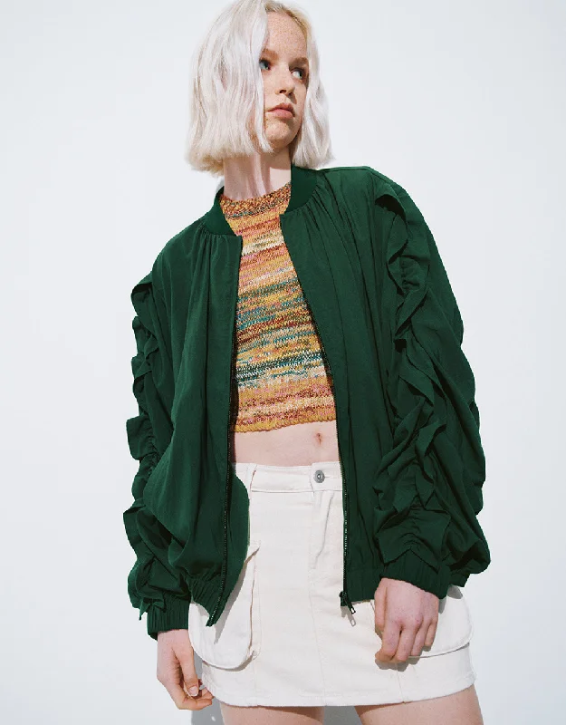 Zipper Front Butterfly Sleeve Jacket Collared Jacket Crew Neck Jacket Turtle Neck Jacket