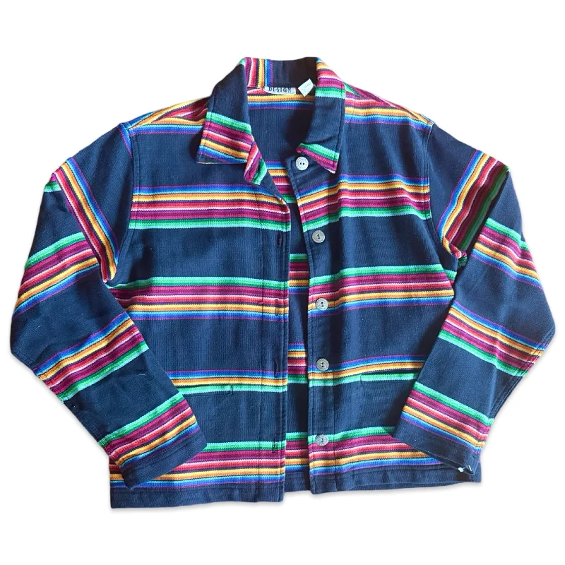 Vintage 90s Navy Striped Chore Jacket Insulated Jacket Fitted Jacket Loose Jacket