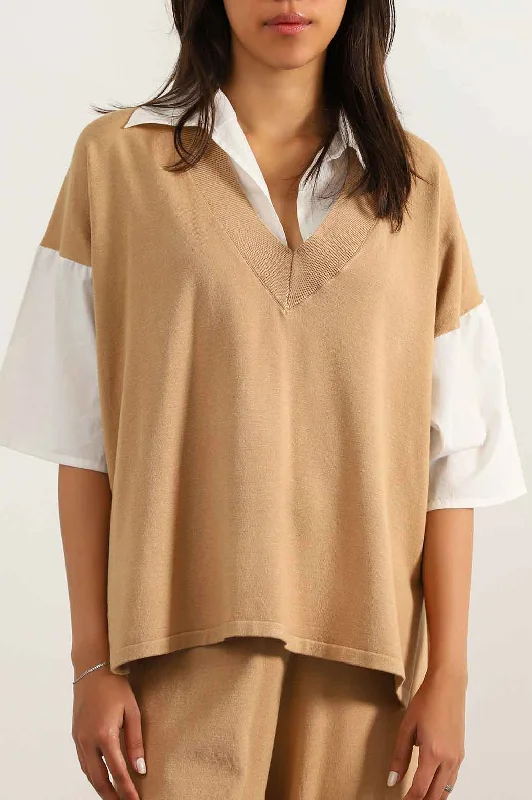 SWEATER WITH ATTACHED SHIRT Nylon Fabric Polyester Fabric Spandex Fabric