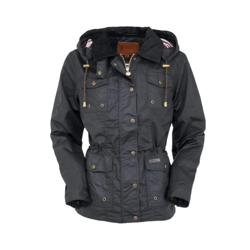 Outback Trading Company Ladies Jill-A-Roo Oilskin Black Jacket 2184-BLK Stand-Up Collar Roll-Neck Collar Turtle Neck