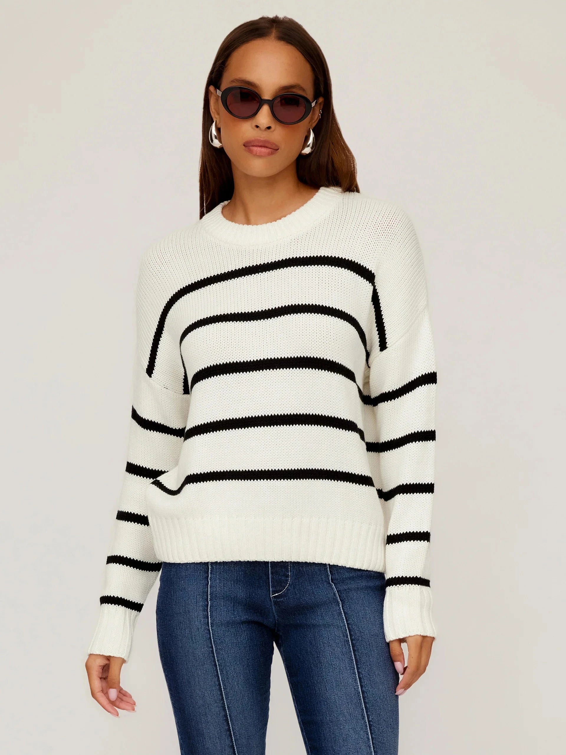Luca Crewneck Sweater Stripe Toggled Drawstring Belted