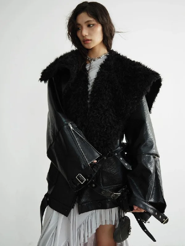 PU leather silhouette jacket【s0000010916】 Denim Jacket Leather Jacket Suede Jacket
