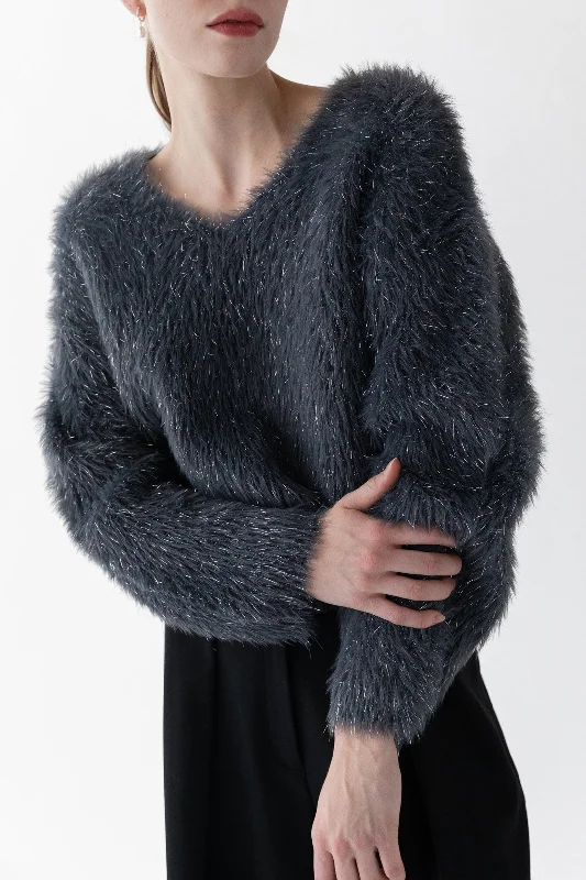 FUZZY METALLIC TINSEL SWEATER Oversized Loose Flowy